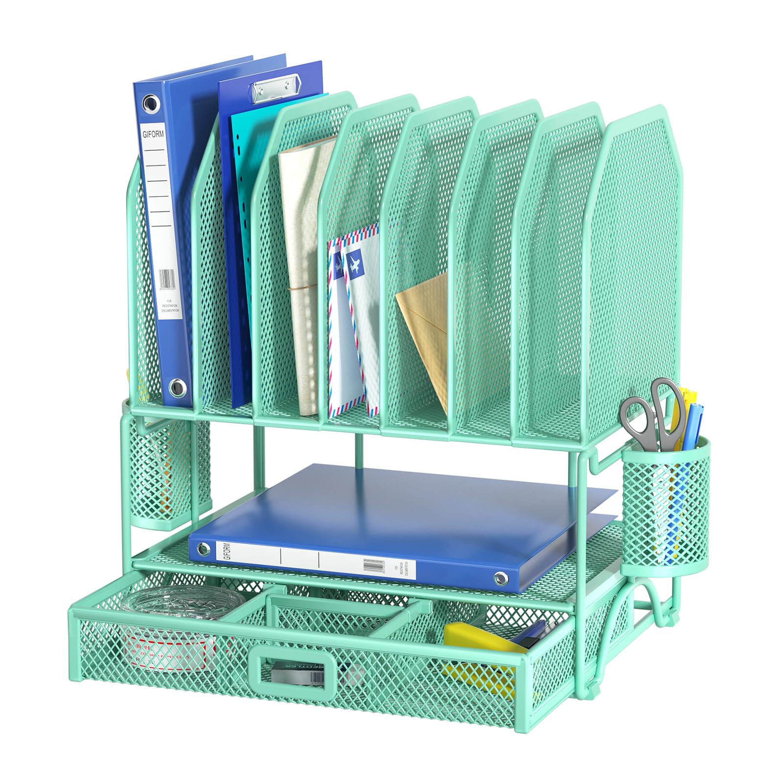 FANXIYQ 7-Section Adjustable Metal Desk and File Organizer