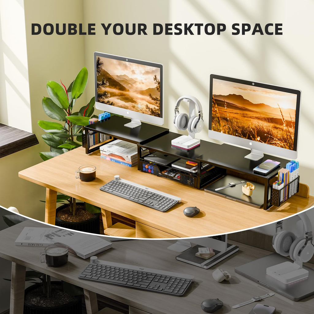 Simple Trending Dual Monitor Riser with Drawer and 2 Pen Holders