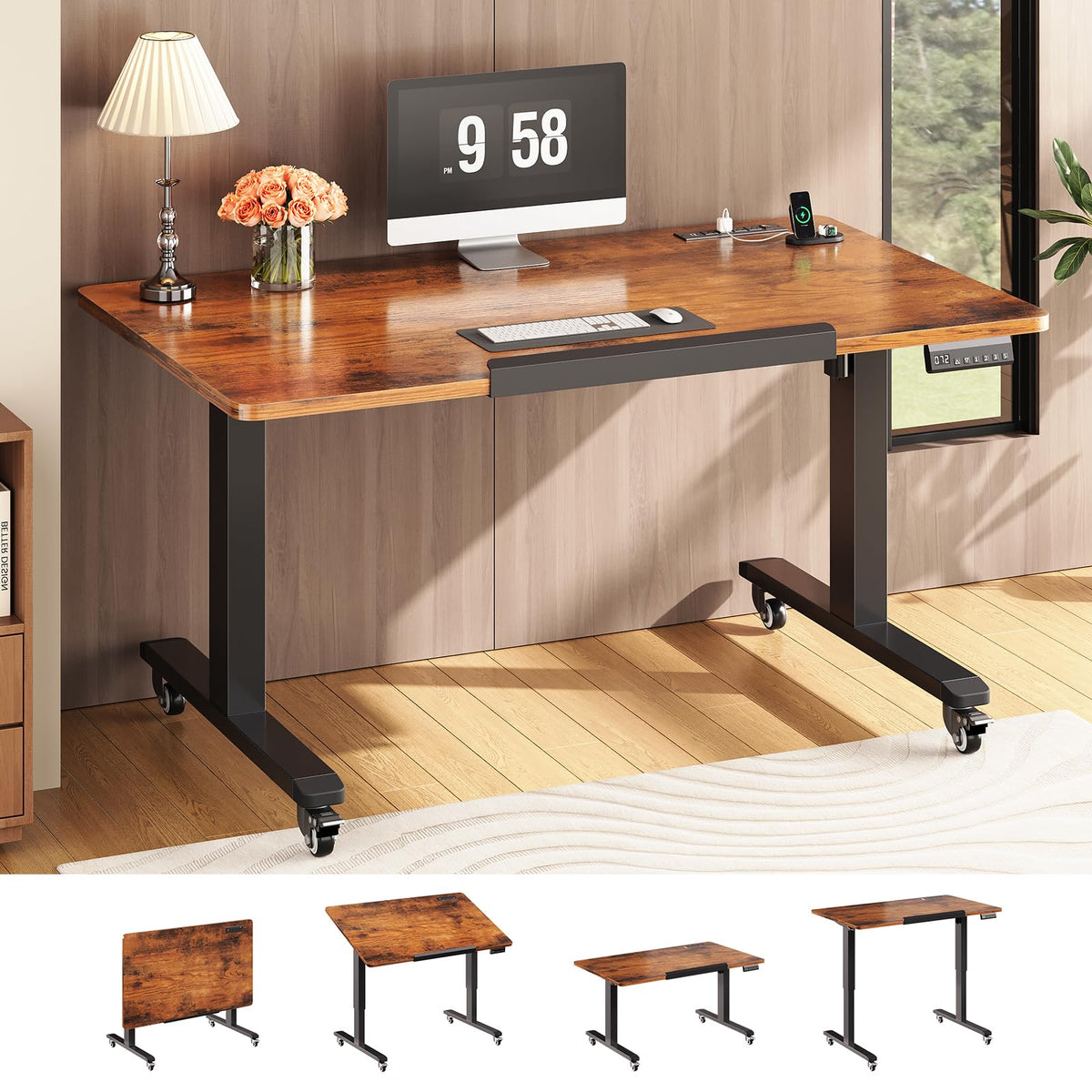 SEDETA 47×24-Inch Mobile Electric Standing Desk with 180° Tilt