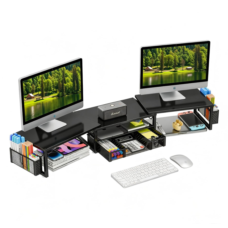 Simple Trending Dual Monitor Riser with Drawer and 2 Pen Holders