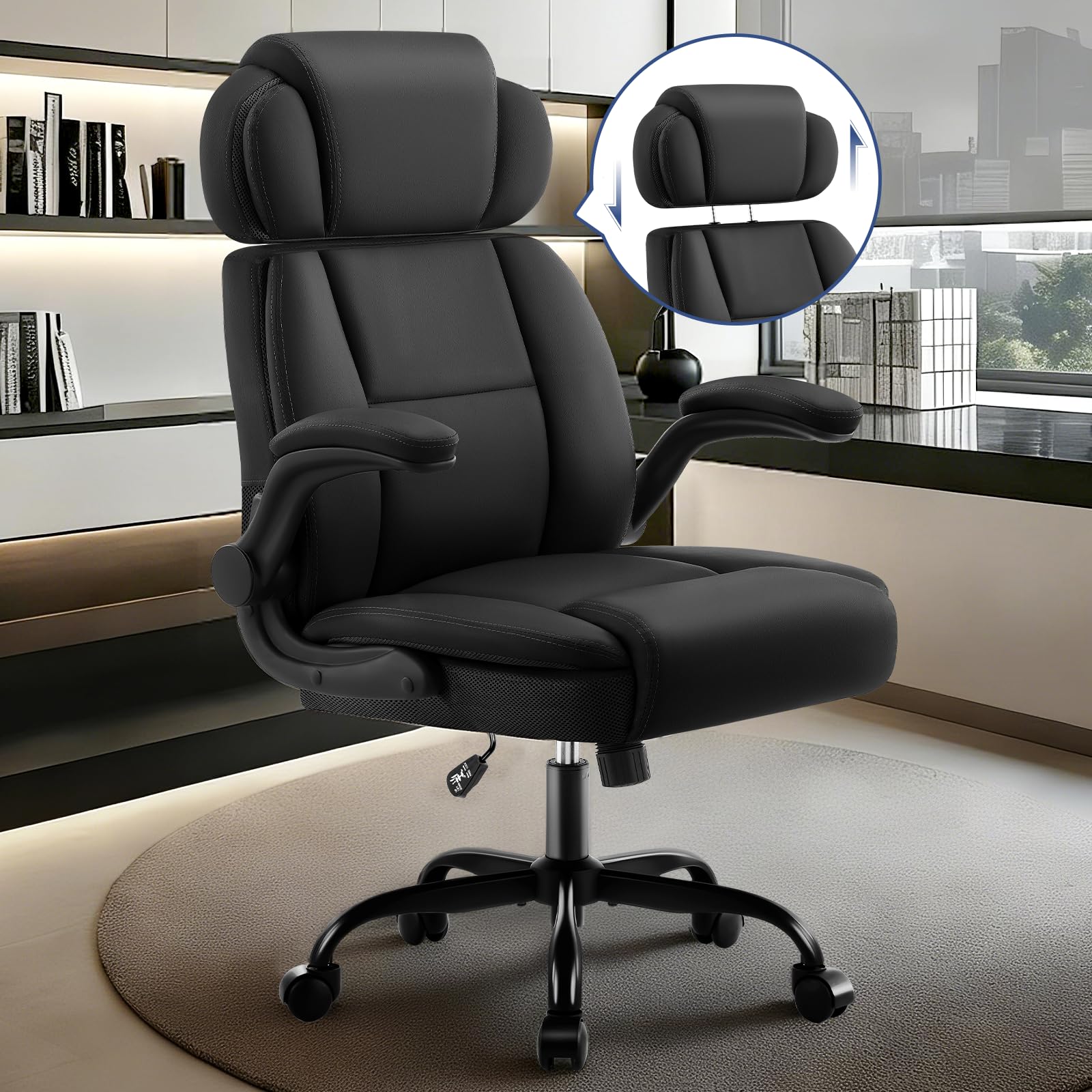 AreShark Office Chair - Executive High Back Breathable Comfy Desk Chair with Lumbar Support - Ergonomic Leather Rolling Swivel Computer Chair with Rock Function for Working Studying Gaming Relaxing