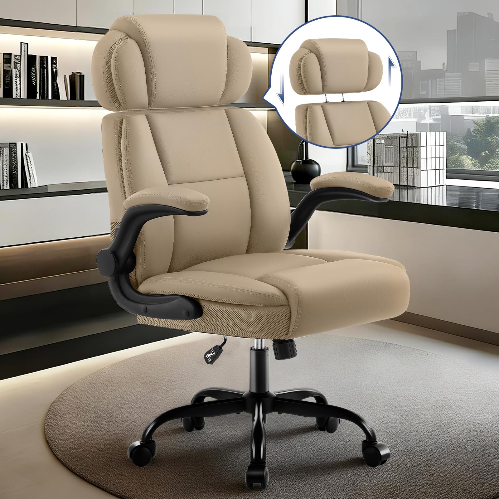 AreShark Office Chair - Executive High Back Breathable Comfy Desk Chair with Lumbar Support - Ergonomic Leather Rolling Swivel Computer Chair with Rock Function for Working Studying Gaming Relaxing