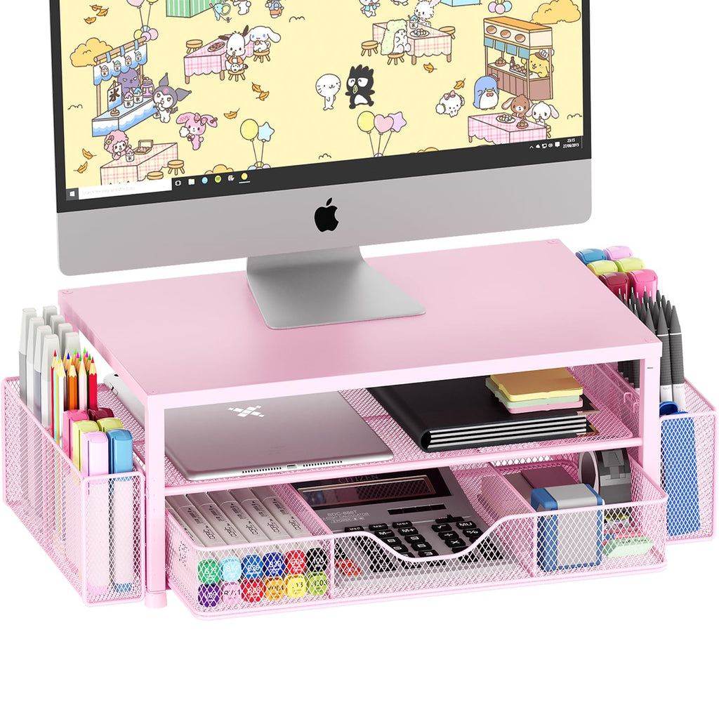 OPNICE 2-Tier Monitor Stand Riser with Drawer and 2 Pen Holders