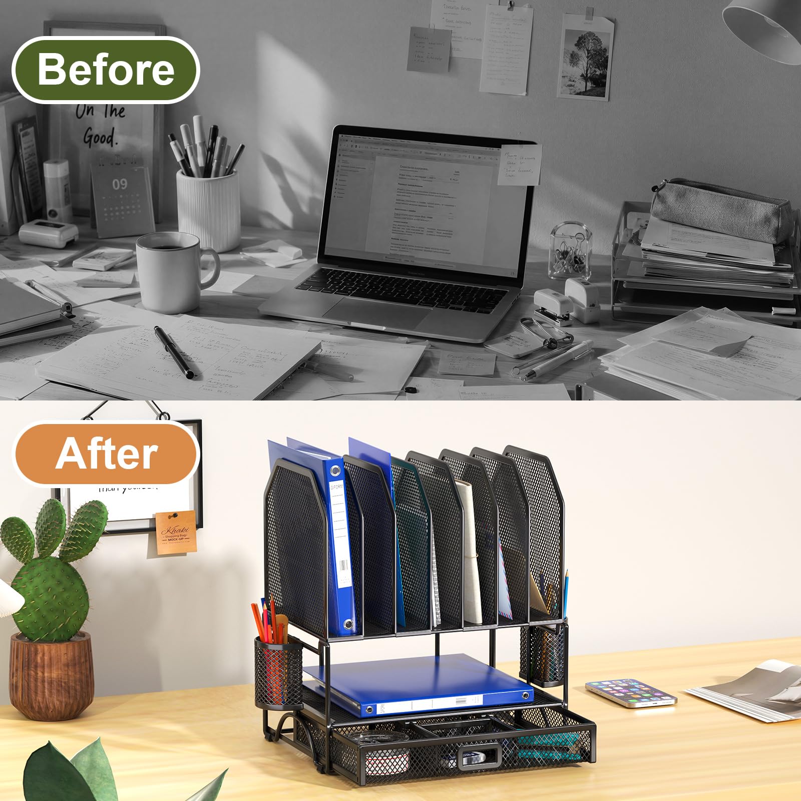 FANXIYQ 7-Section Adjustable Metal Desk and File Organizer