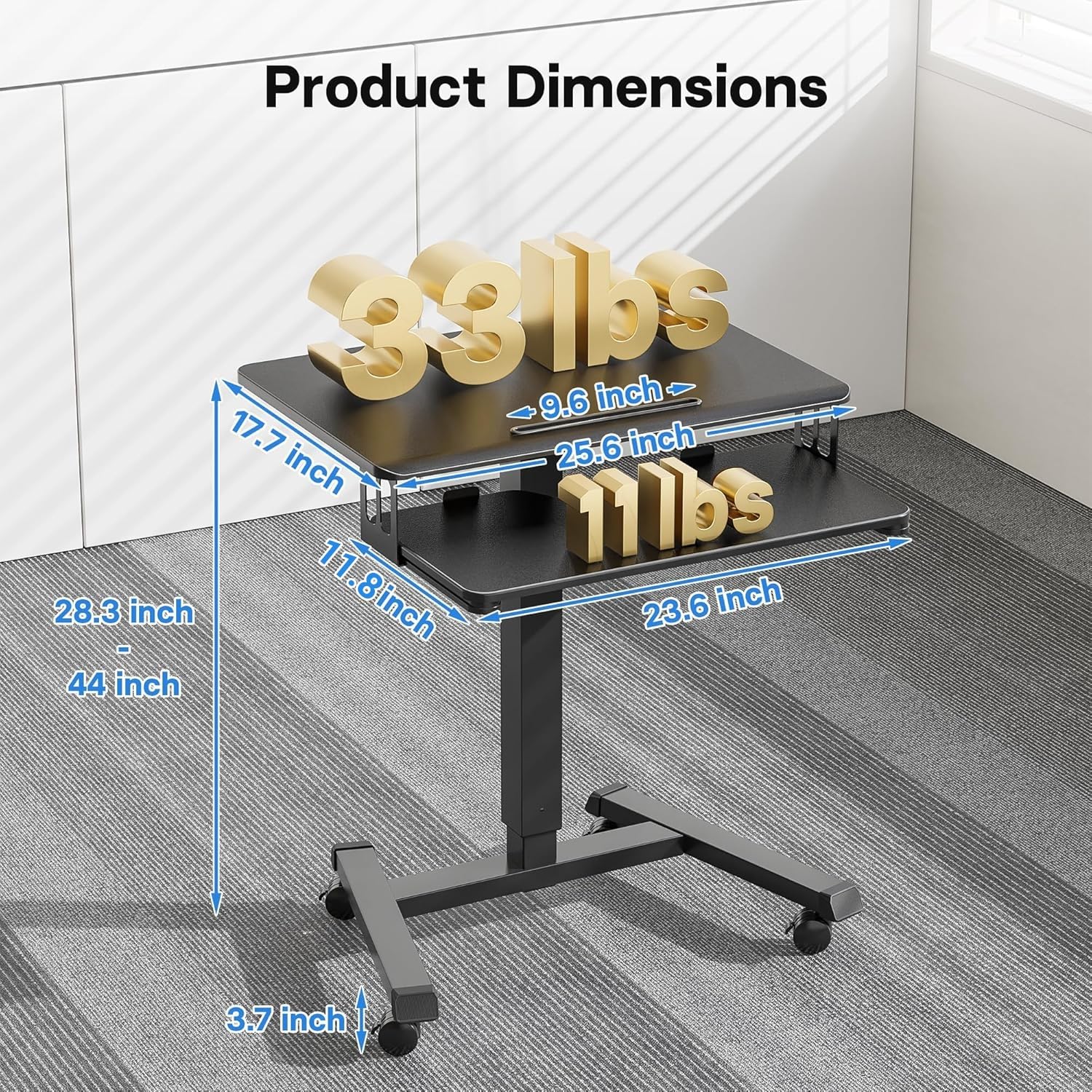 BONTEC Mobile Standing Desk with Keyboard Tray, Mobile Podium, Computer Workstation