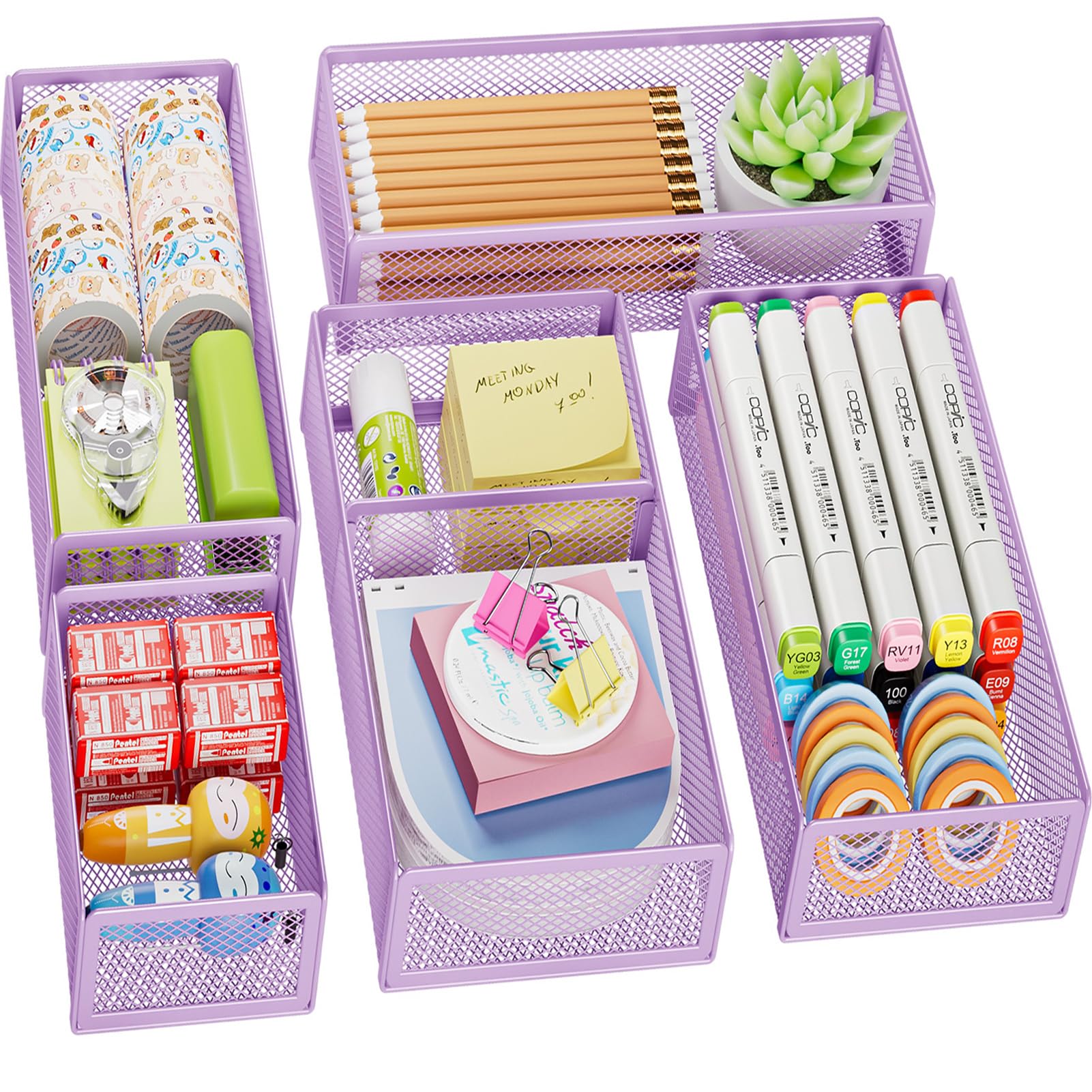 Marbrasse 5-Piece Mesh Desk Drawer Organizer Set