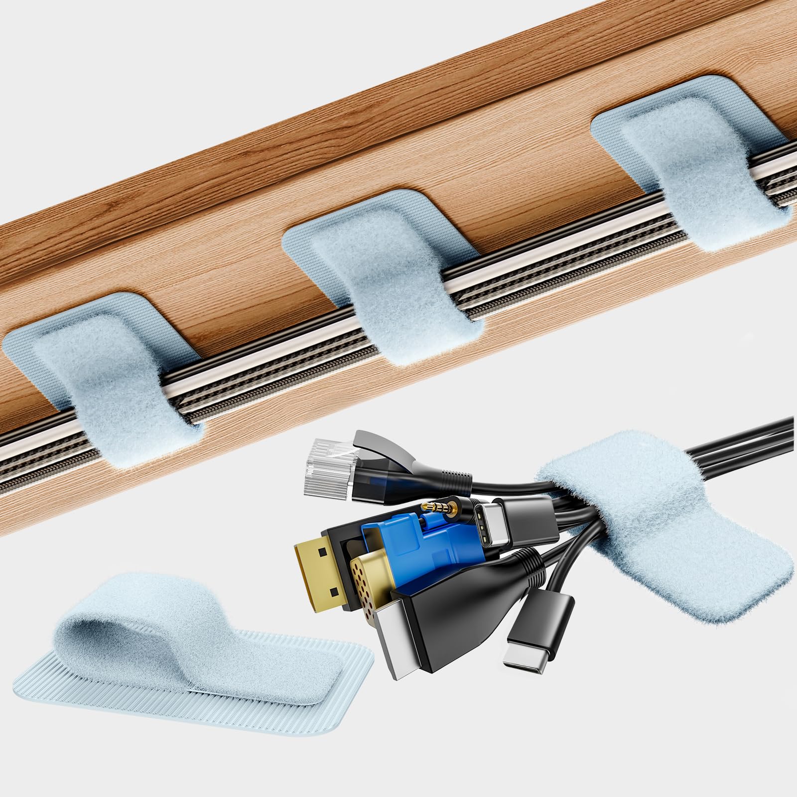 15-Cord Under-Desk Cable Organizer with Adjustable Ties