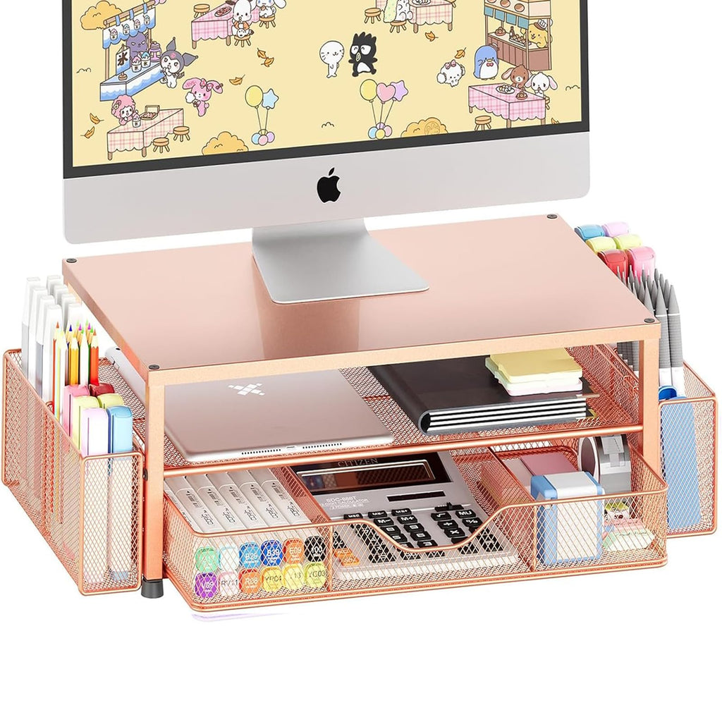 OPNICE 2-Tier Monitor Stand Riser with Drawer and 2 Pen Holders