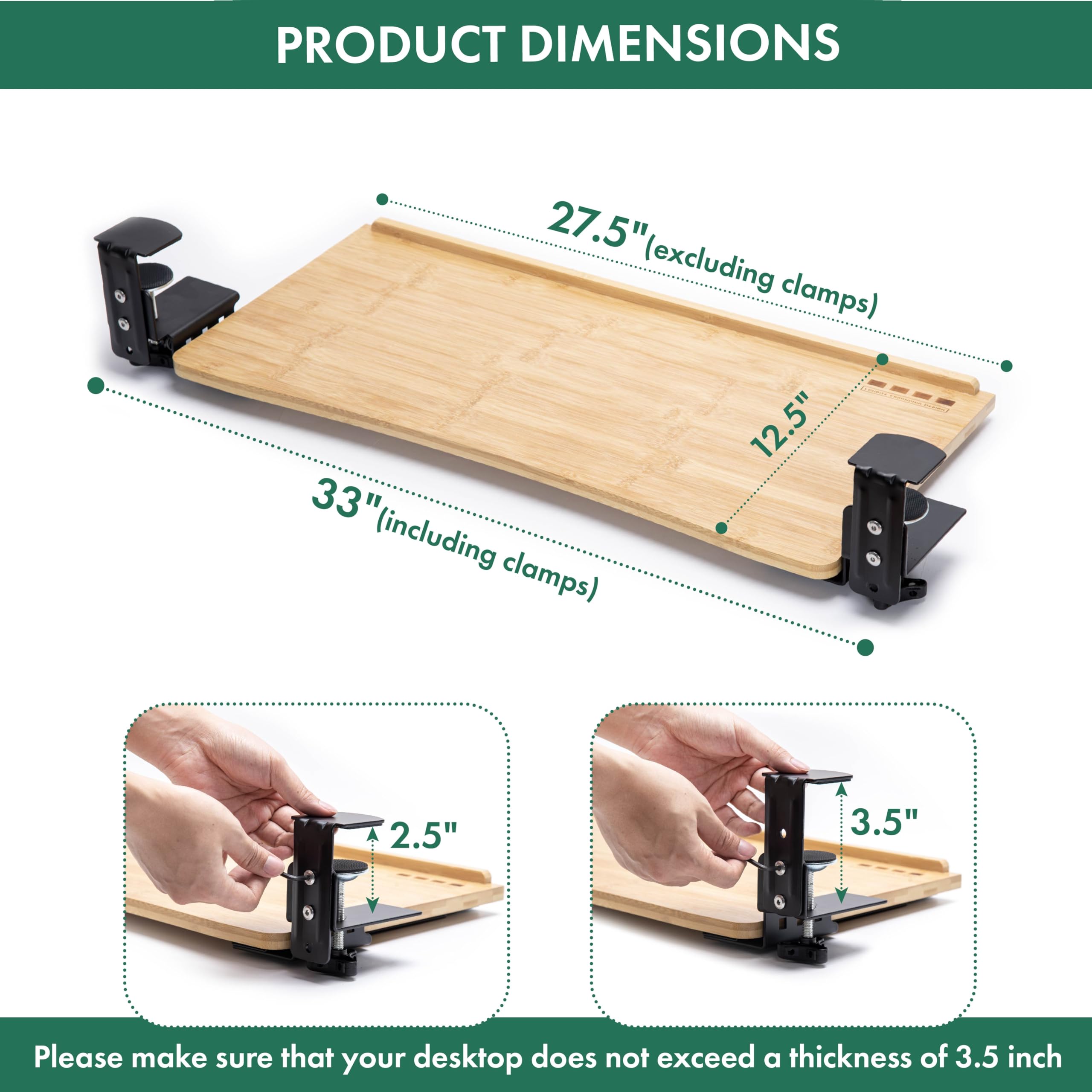 D'vine Dev Bamboo Under-Desk Keyboard Tray with Wrist Rest