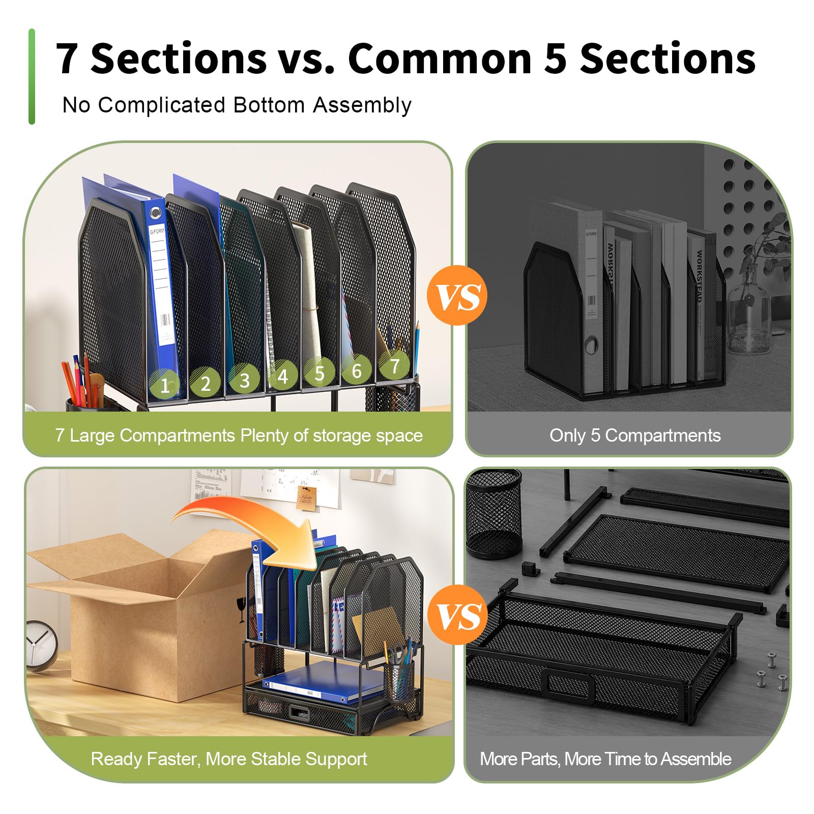 FANXIYQ 7-Section Adjustable Metal Desk and File Organizer