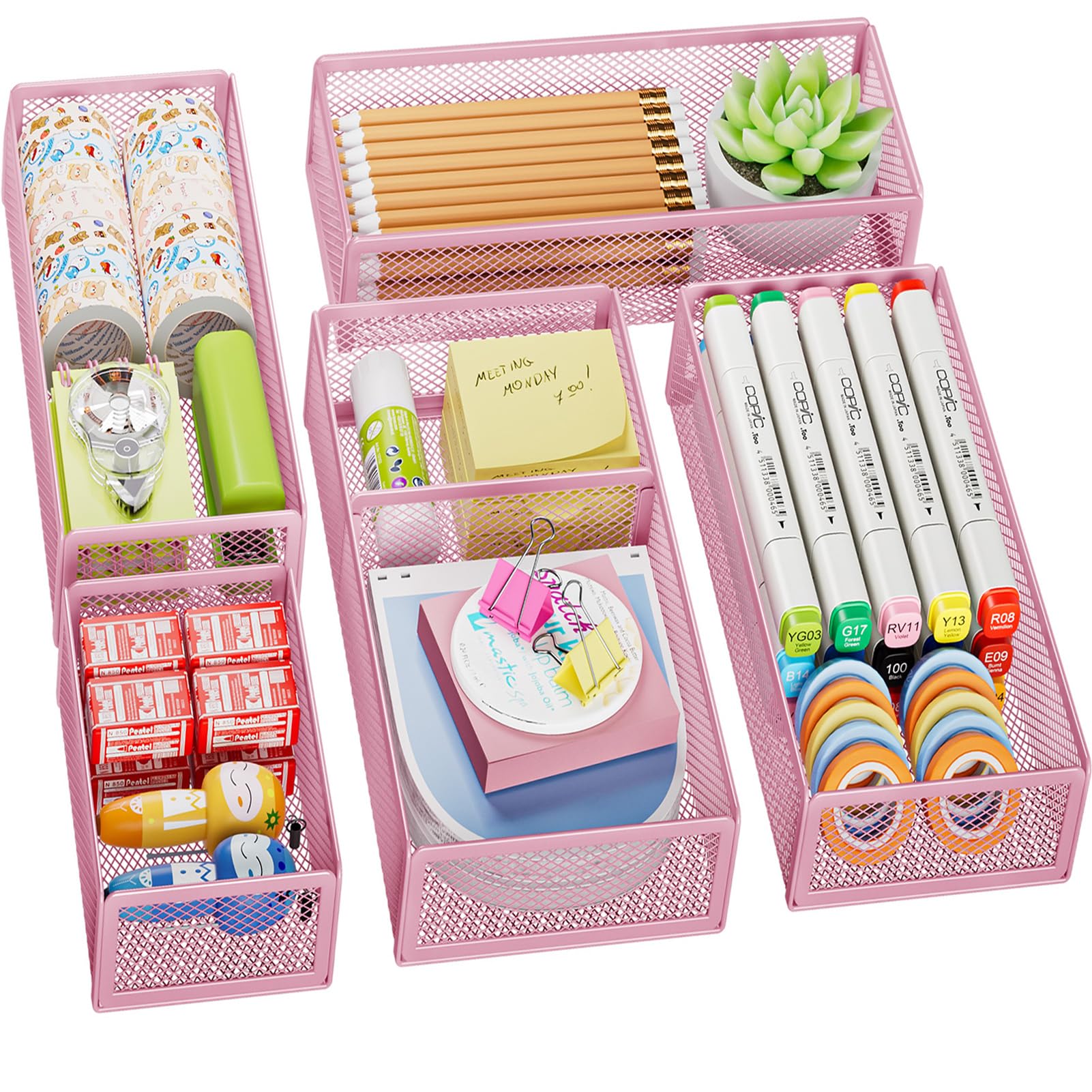 Marbrasse 5-Piece Mesh Desk Drawer Organizer Set