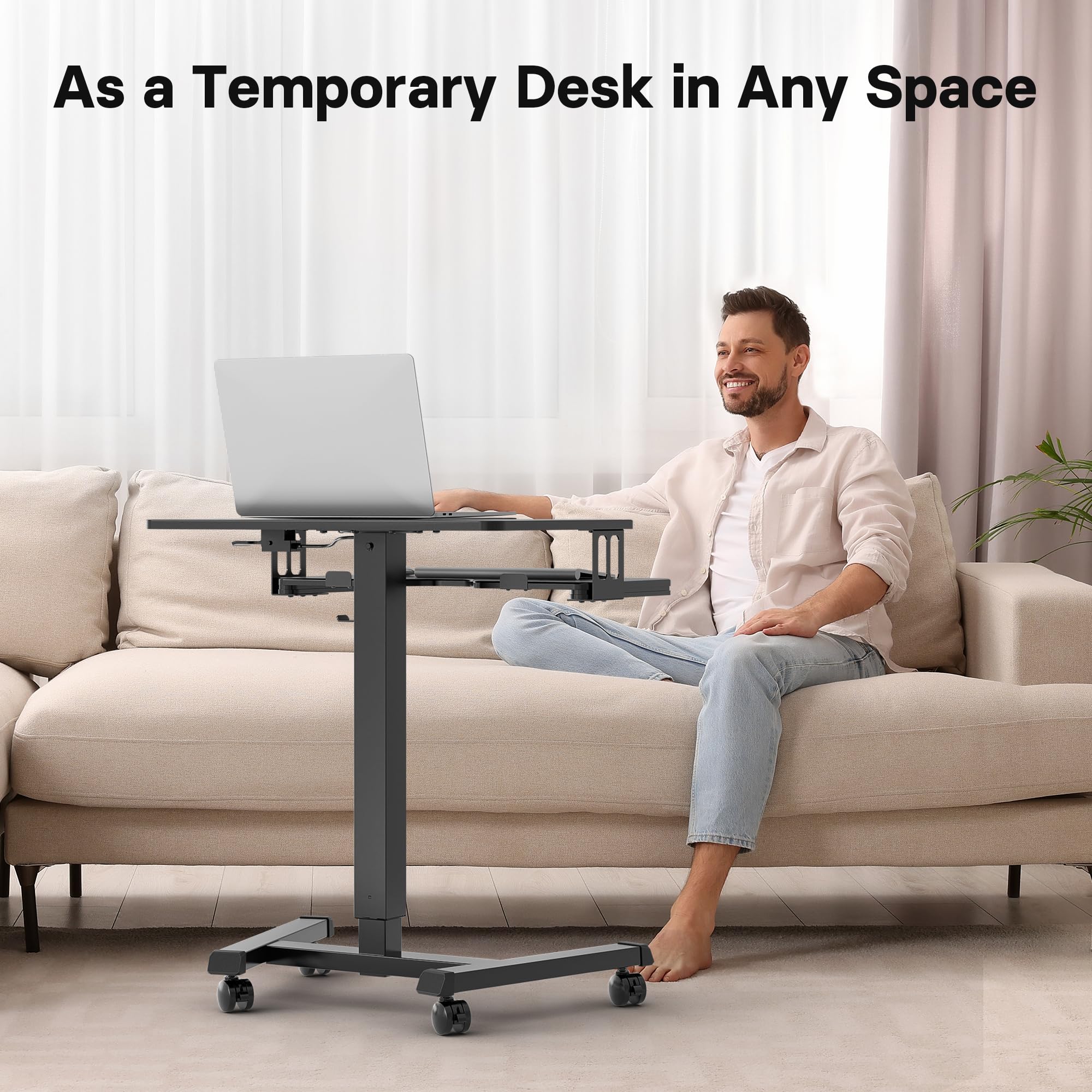 BONTEC Mobile Standing Desk with Keyboard Tray, Mobile Podium, Computer Workstation