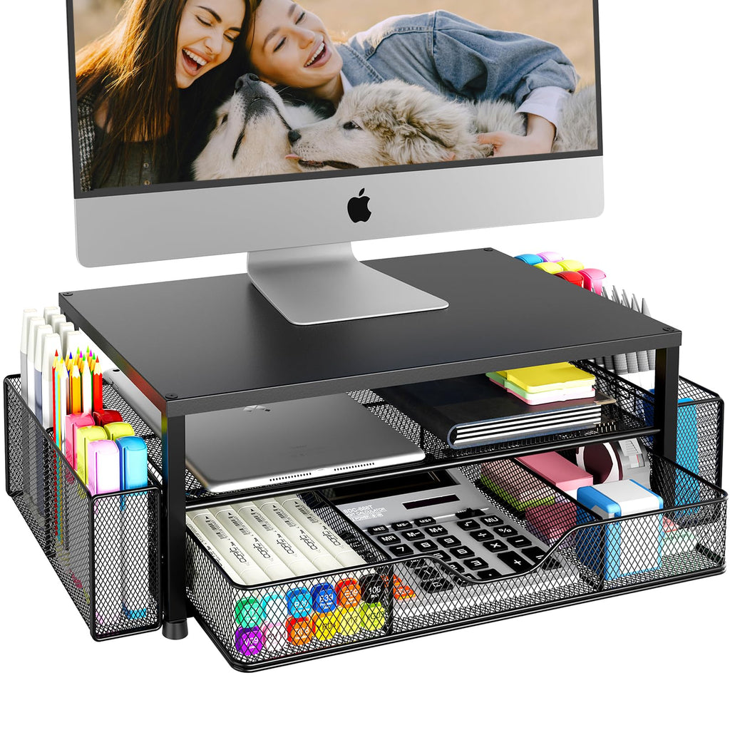 OPNICE 2-Tier Monitor Stand Riser with Drawer and 2 Pen Holders