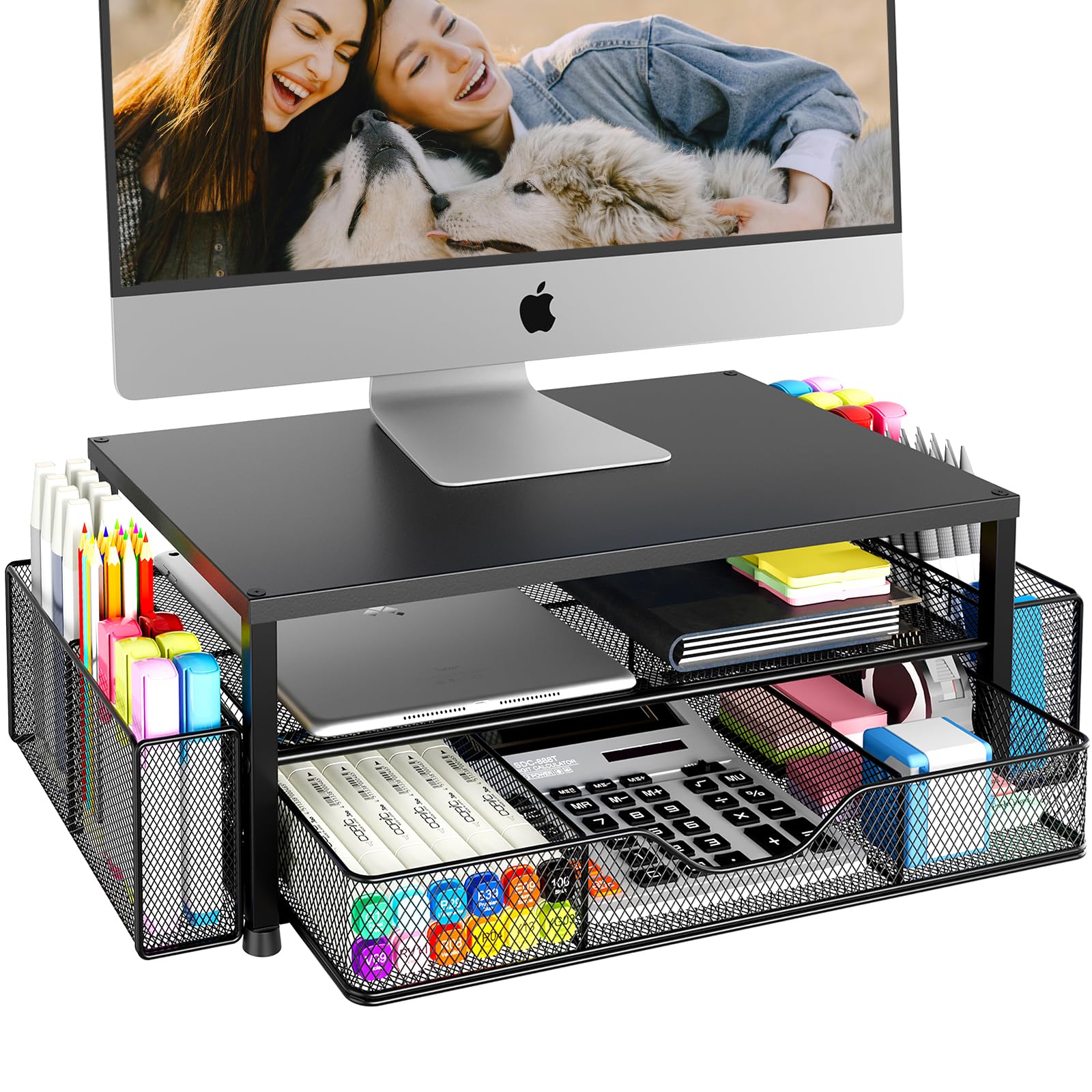 OPNICE 2-Tier Monitor Stand Riser with Drawer and 2 Pen Holders