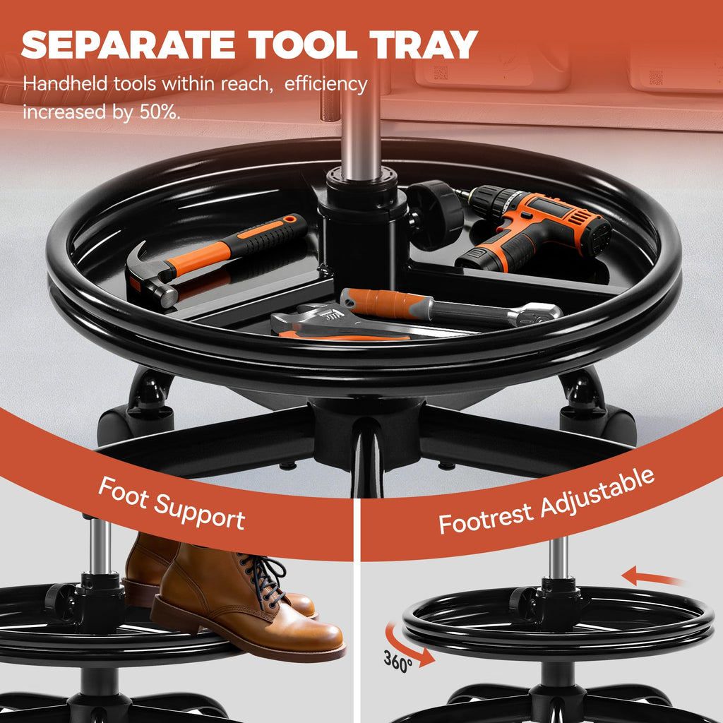 BestGlory Adjustable Rolling Shop Stool with Backrest and Tray
