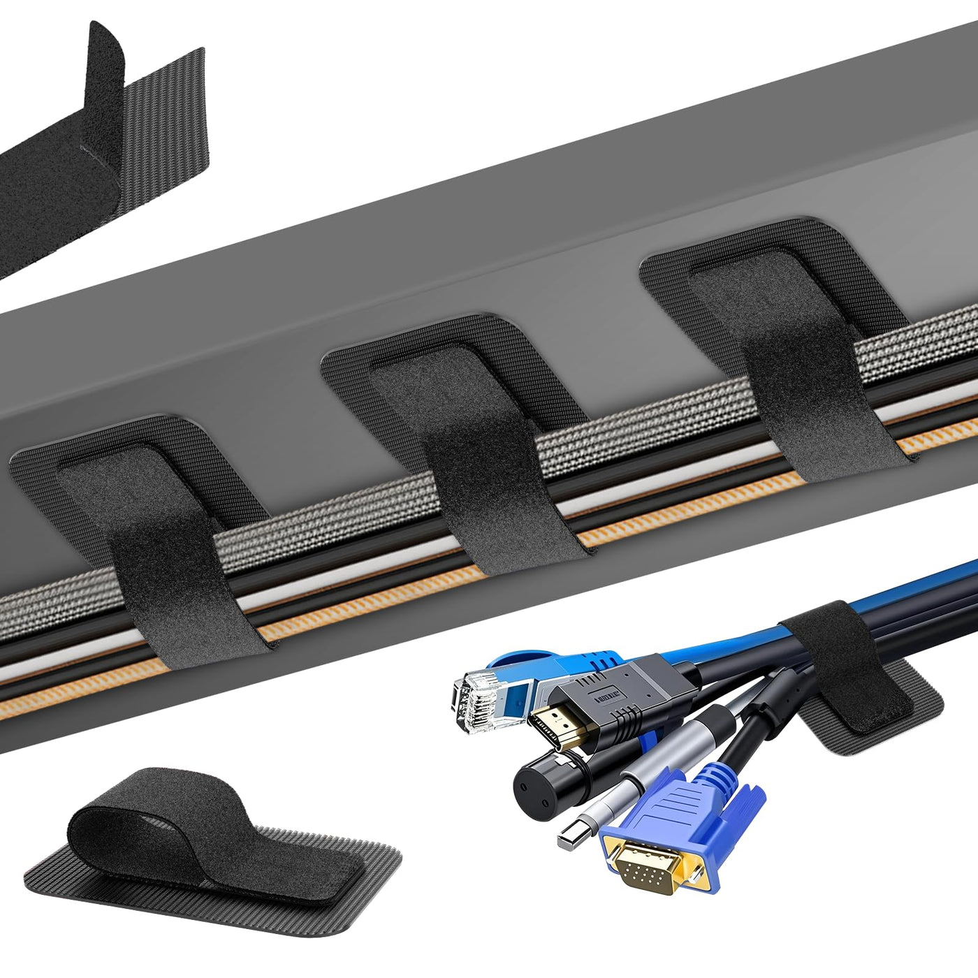 15-Cord Under-Desk Cable Organizer with Adjustable Ties