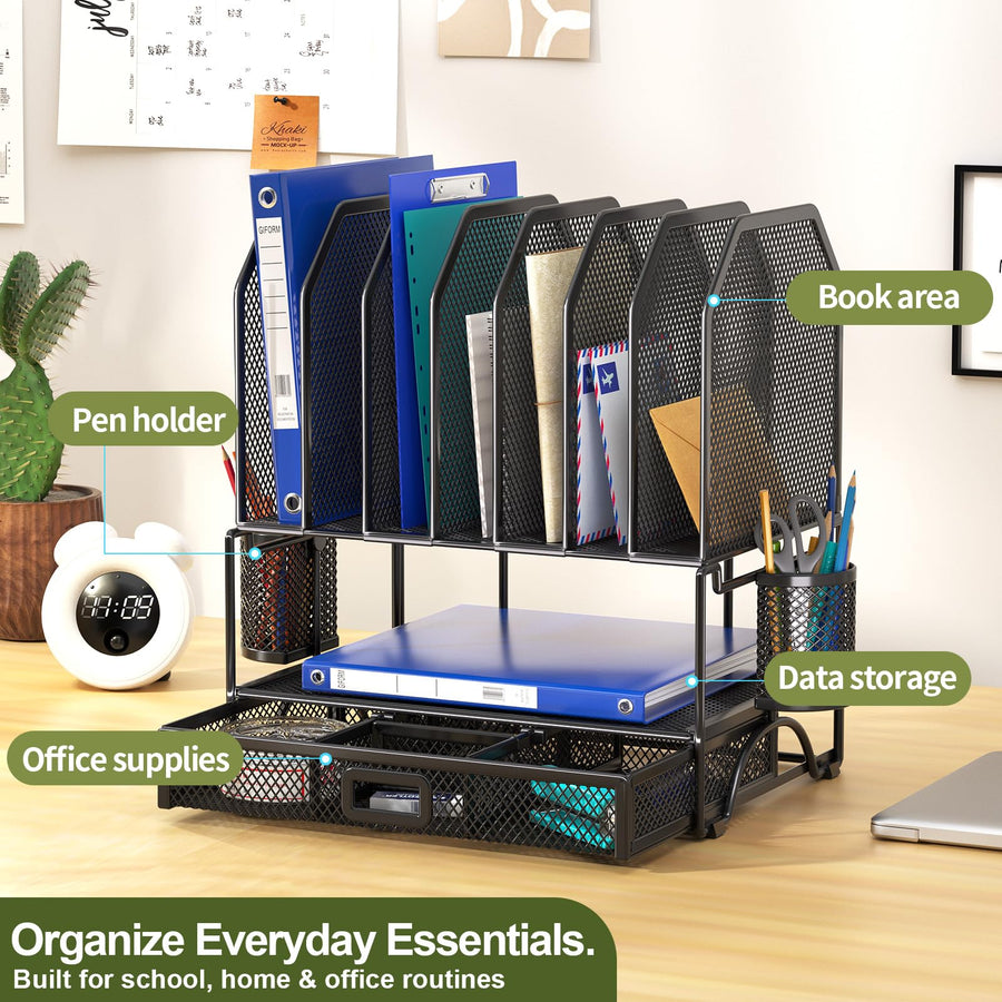 FANXIYQ 7-Section Adjustable Metal Desk and File Organizer