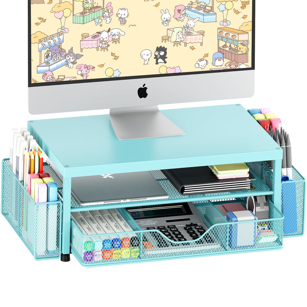 OPNICE 2-Tier Monitor Stand Riser with Drawer and 2 Pen Holders