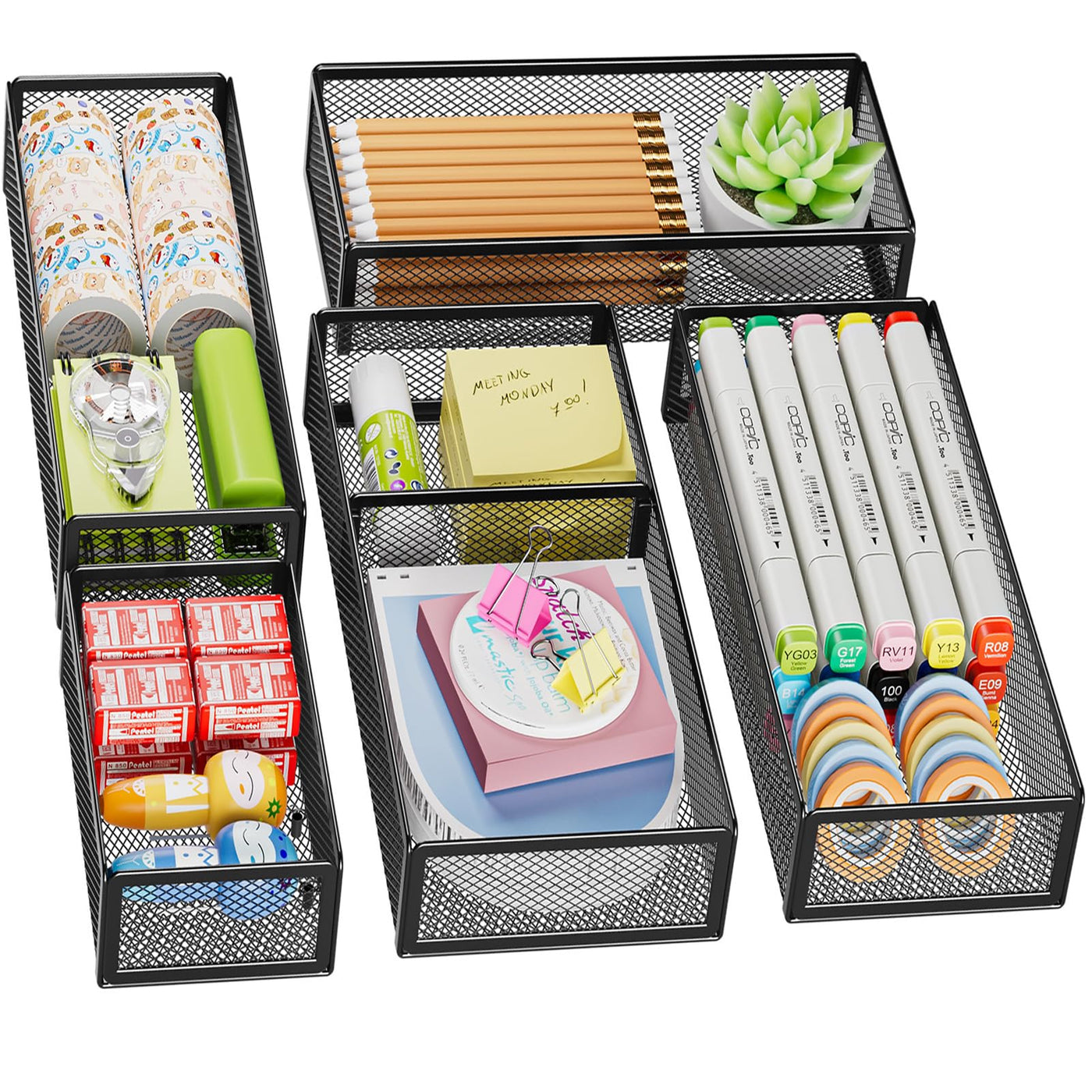 Marbrasse 5-Piece Mesh Desk Drawer Organizer Set