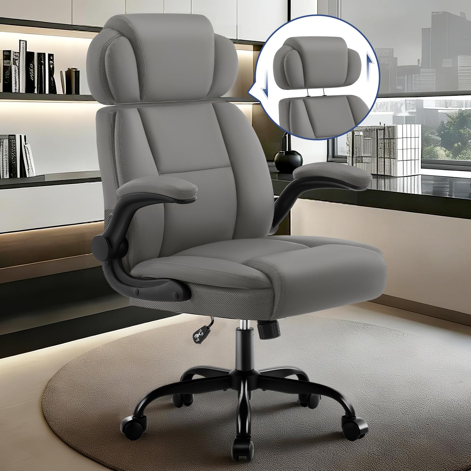 AreShark Office Chair - Executive High Back Breathable Comfy Desk Chair with Lumbar Support - Ergonomic Leather Rolling Swivel Computer Chair with Rock Function for Working Studying Gaming Relaxing