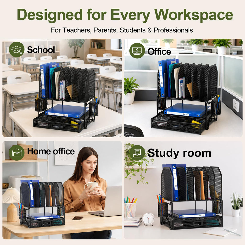FANXIYQ 7-Section Adjustable Metal Desk and File Organizer
