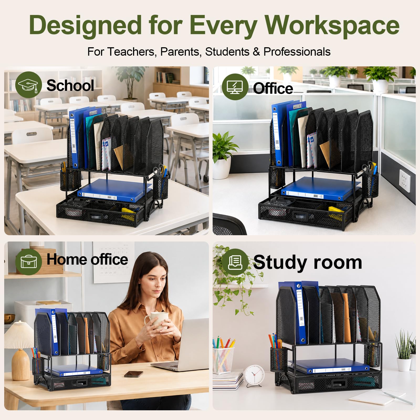 FANXIYQ 7-Section Adjustable Metal Desk and File Organizer
