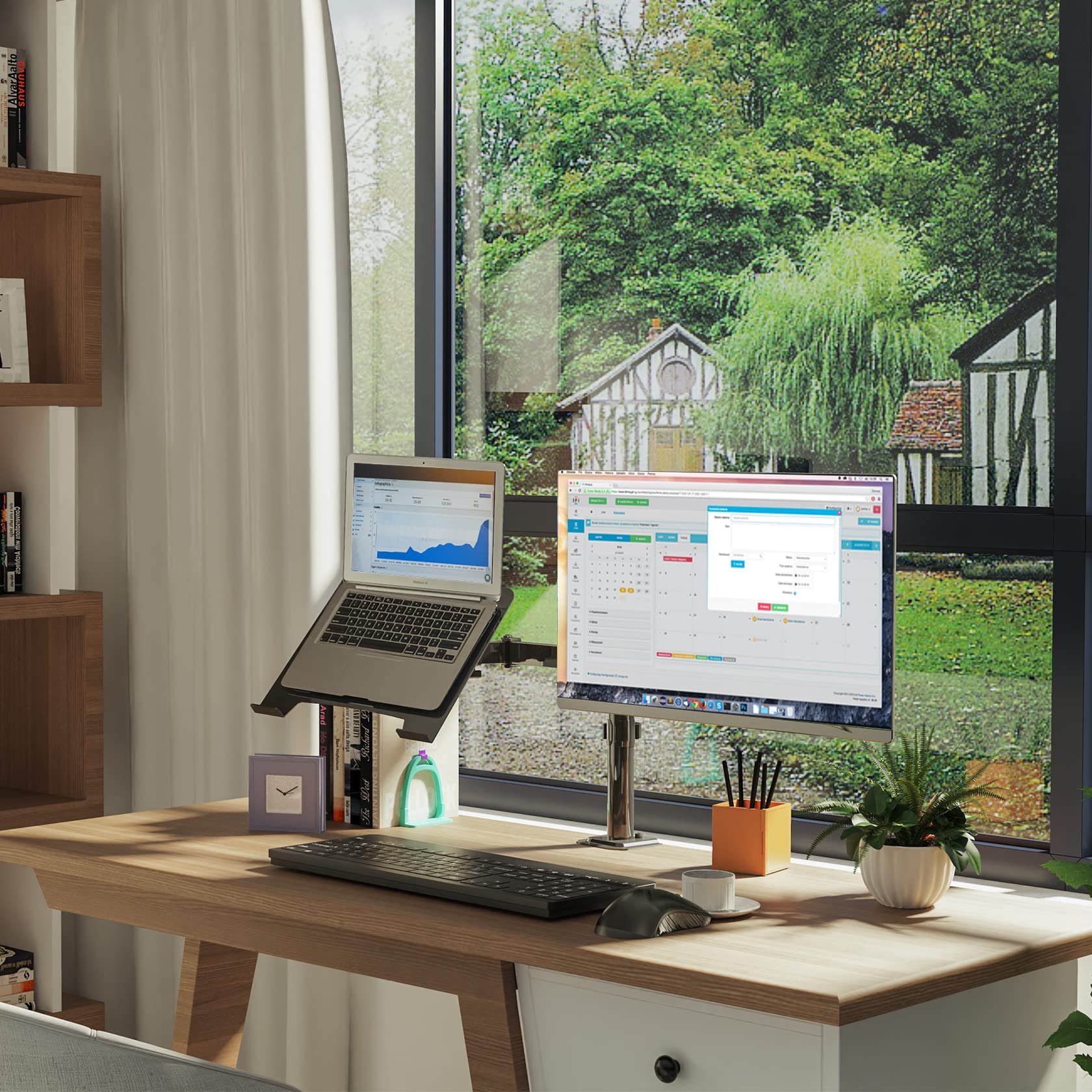 UPGRAVITY Monitor Arm with Laptop Tray for 13–27-Inch Monitors