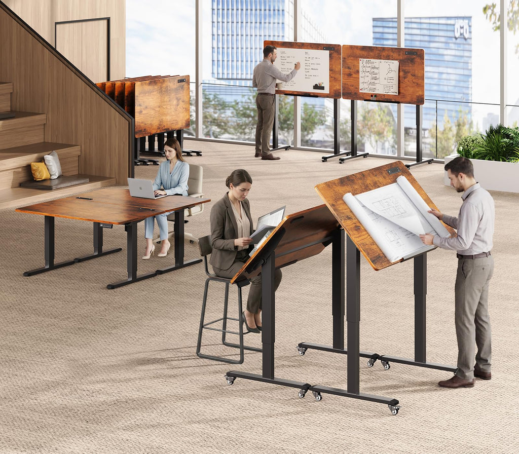 SEDETA 47 x 24 Inches Electric Standing Desk, 180° Tiltable Mobile Rising Computer Desk Height Adjustable with Wheels for Drawing/Writing/Gaming/Study/Home Office/Small Space, Rustic Brown