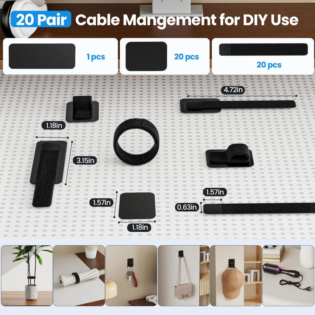 15-Cord Under-Desk Cable Organizer with Adjustable Ties