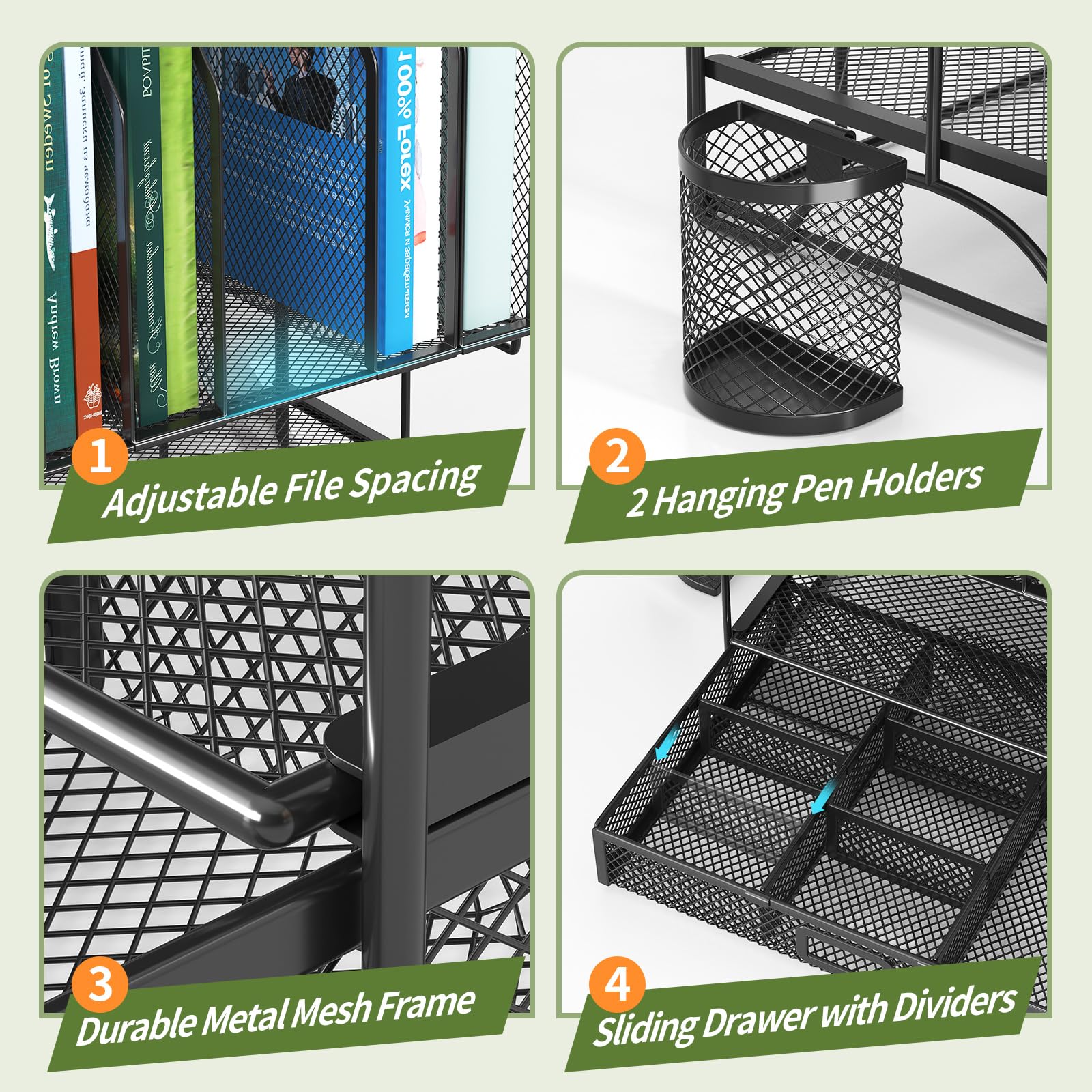 FANXIYQ 7-Section Adjustable Metal Desk and File Organizer