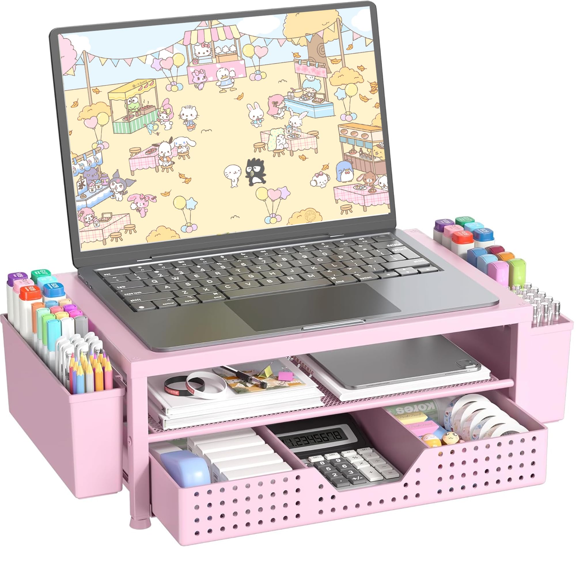 OPNICE 2-Tier Monitor Stand Riser with Drawer and 2 Pen Holders