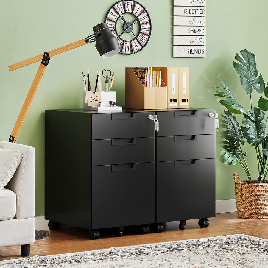 Letaya Locking Mobile Under-Desk File Cabinet, 2 or 3 Drawers