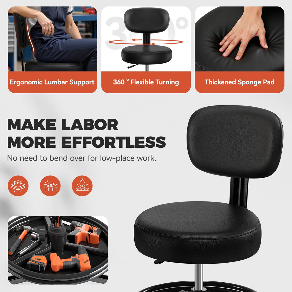 BestGlory Adjustable Rolling Shop Stool with Backrest and Tray