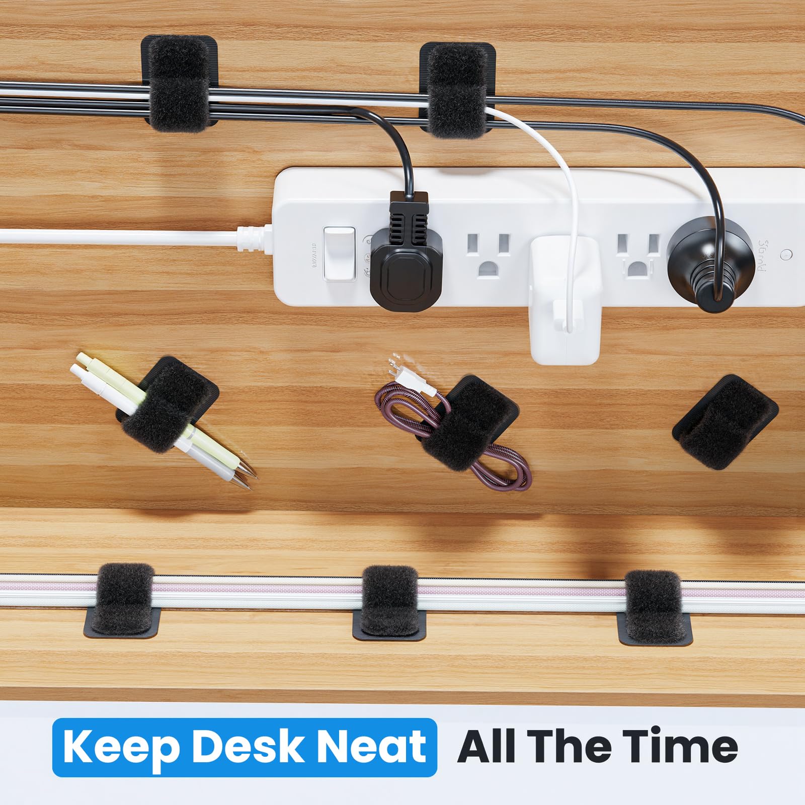 15-Cord Under-Desk Cable Organizer with Adjustable Ties