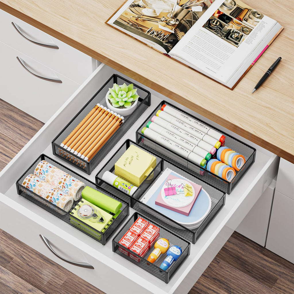Marbrasse 5-Piece Mesh Desk Drawer Organizer Set