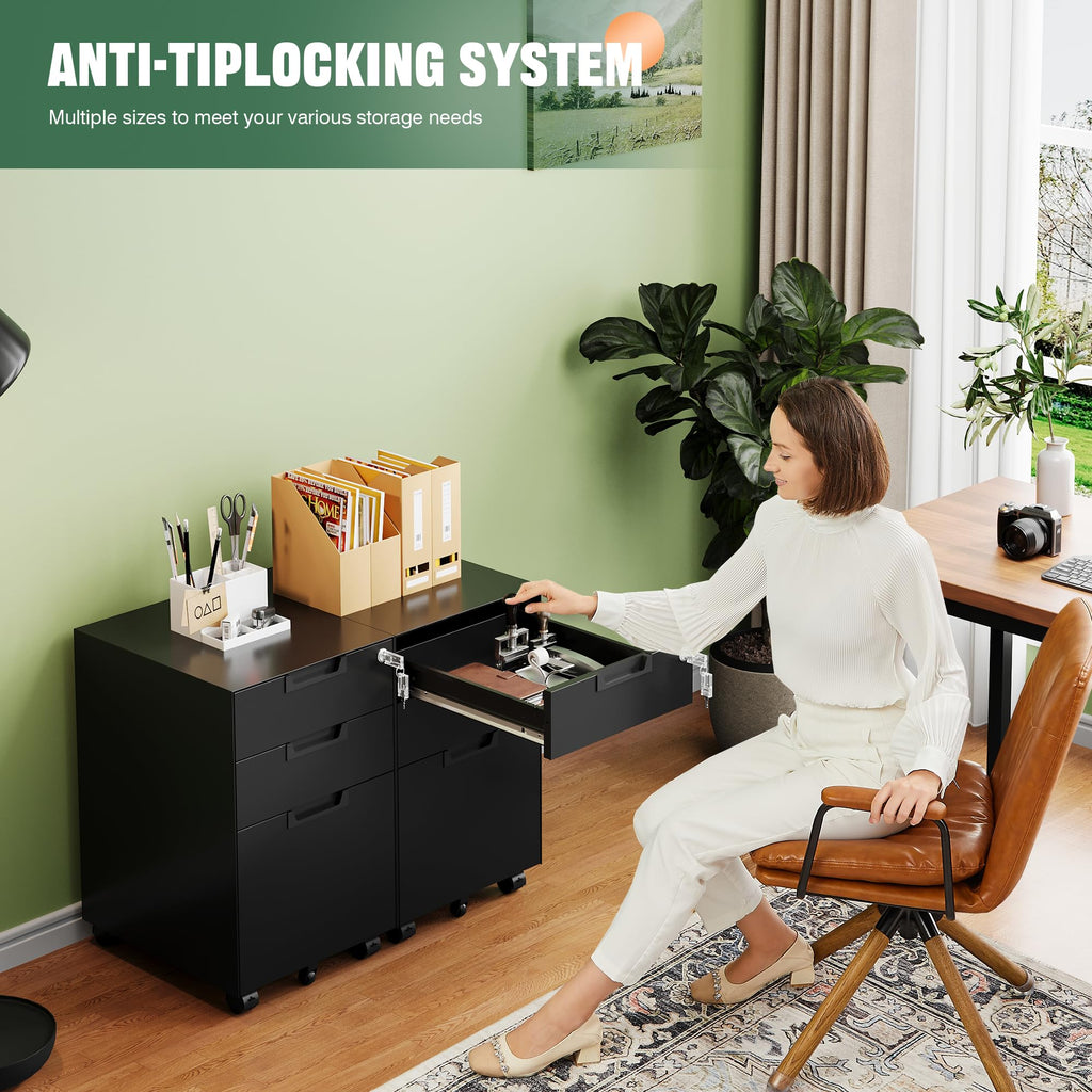 Letaya Locking Mobile Under-Desk File Cabinet, 2 or 3 Drawers