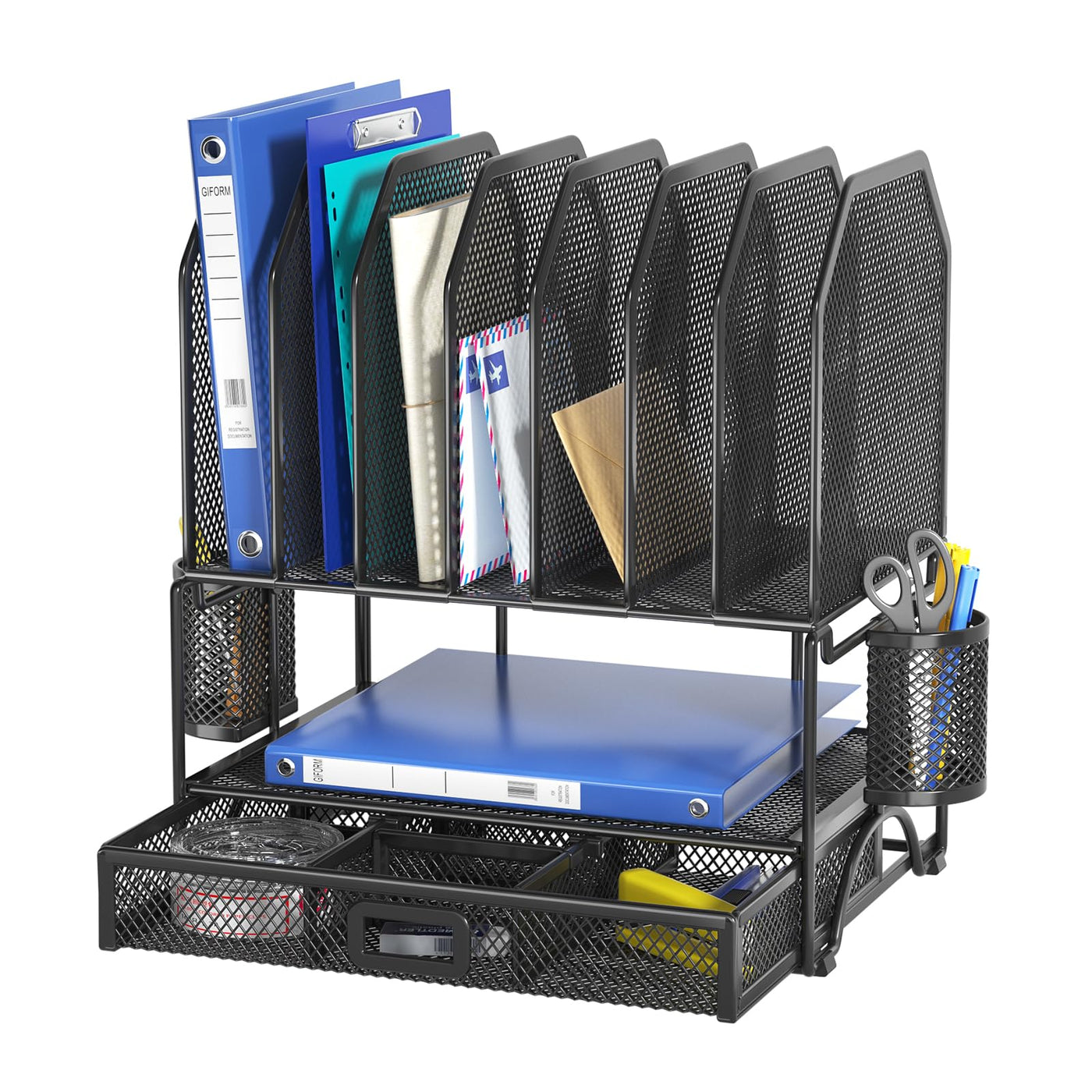 FANXIYQ 7-Section Adjustable Metal Desk and File Organizer