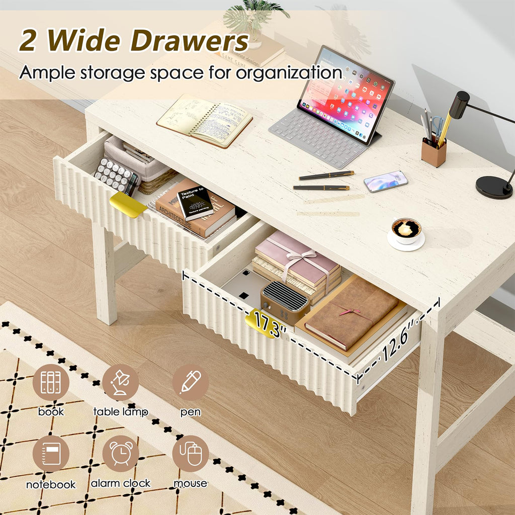 YOMILUVE Fluted Computer Desk with 2 Drawers