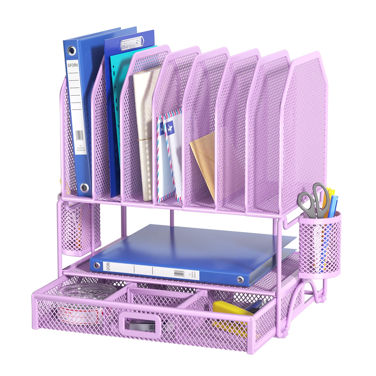 FANXIYQ 7-Section Adjustable Metal Desk and File Organizer