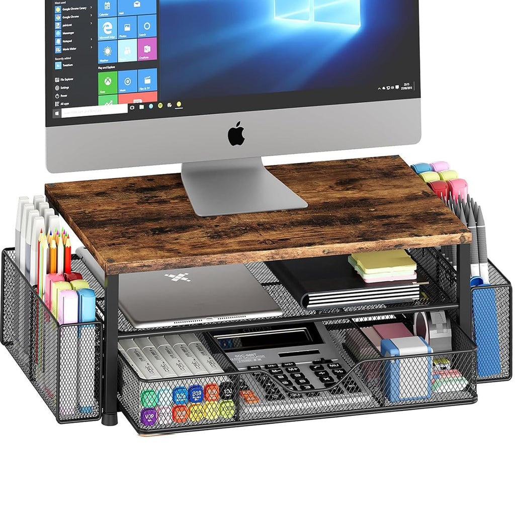 OPNICE 2-Tier Monitor Stand Riser with Drawer and 2 Pen Holders