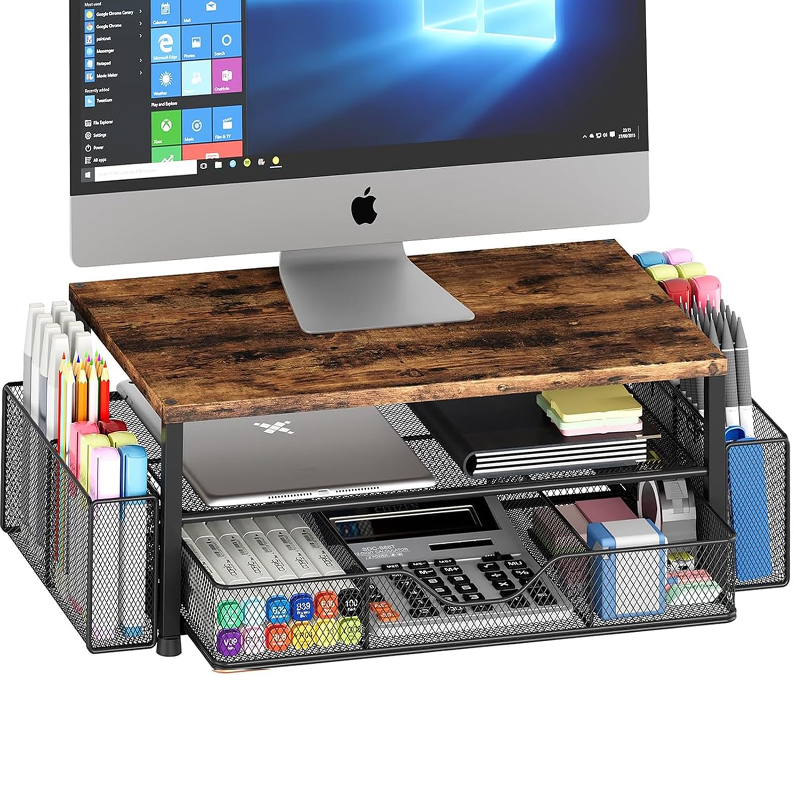 OPNICE 2-Tier Monitor Stand Riser with Drawer and 2 Pen Holders