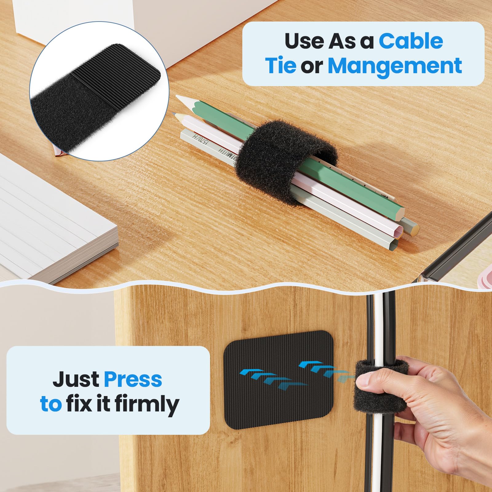 15-Cord Under-Desk Cable Organizer with Adjustable Ties