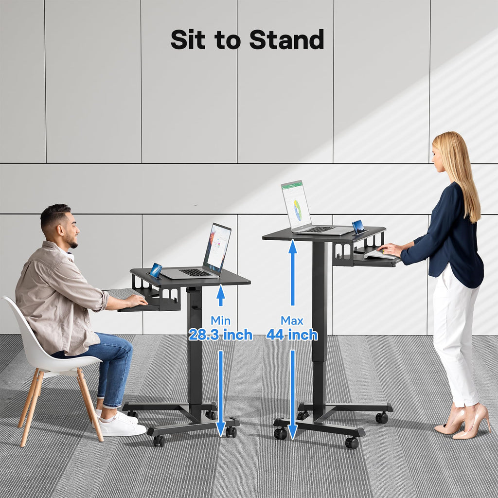 BONTEC Mobile Standing Desk with Keyboard Tray, Mobile Podium, Computer Workstation