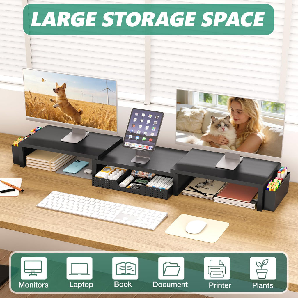 OPNICE 2-Tier Monitor Stand Riser with Drawer and 2 Pen Holders