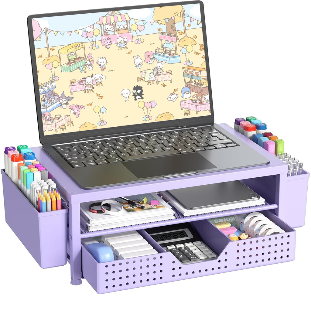 OPNICE 2-Tier Monitor Stand Riser with Drawer and 2 Pen Holders