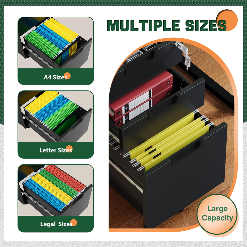 Letaya Locking Mobile Under-Desk File Cabinet, 2 or 3 Drawers