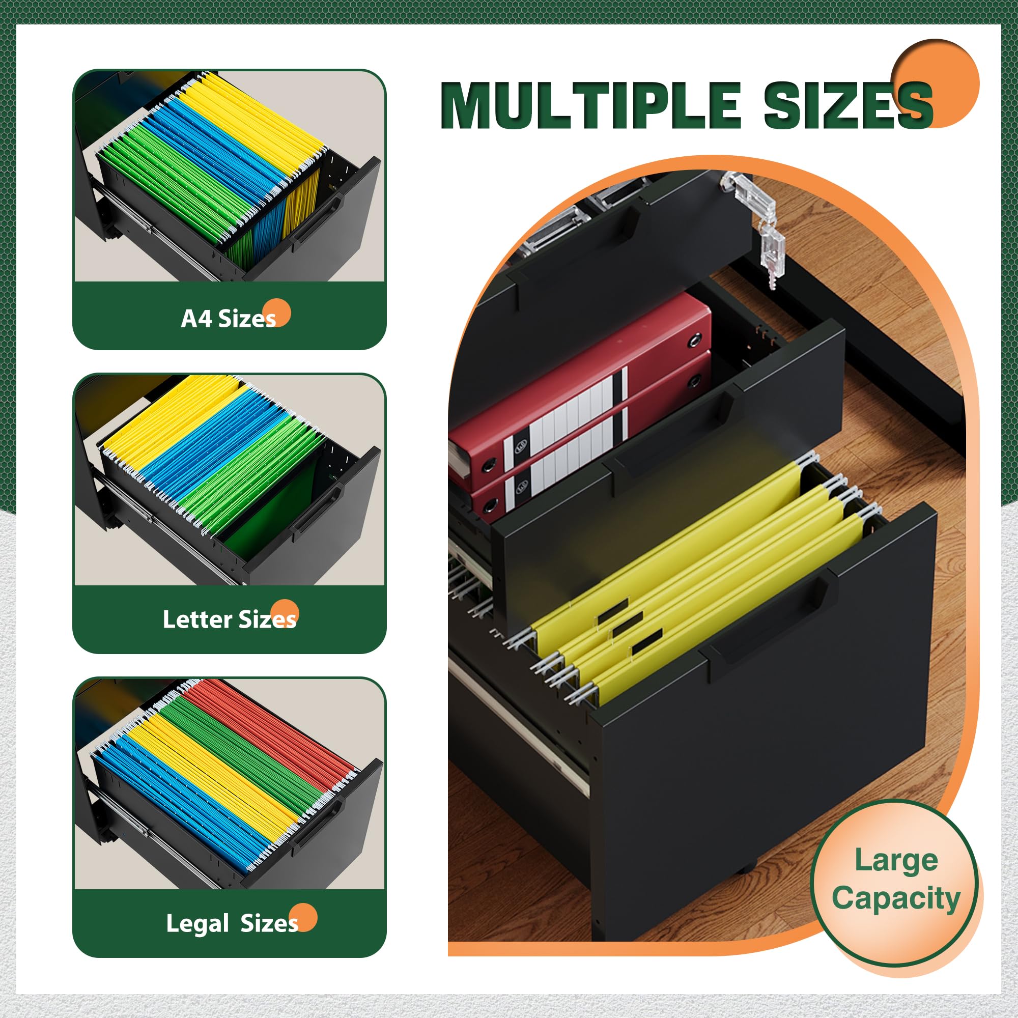 Letaya Locking Mobile Under-Desk File Cabinet, 2 or 3 Drawers