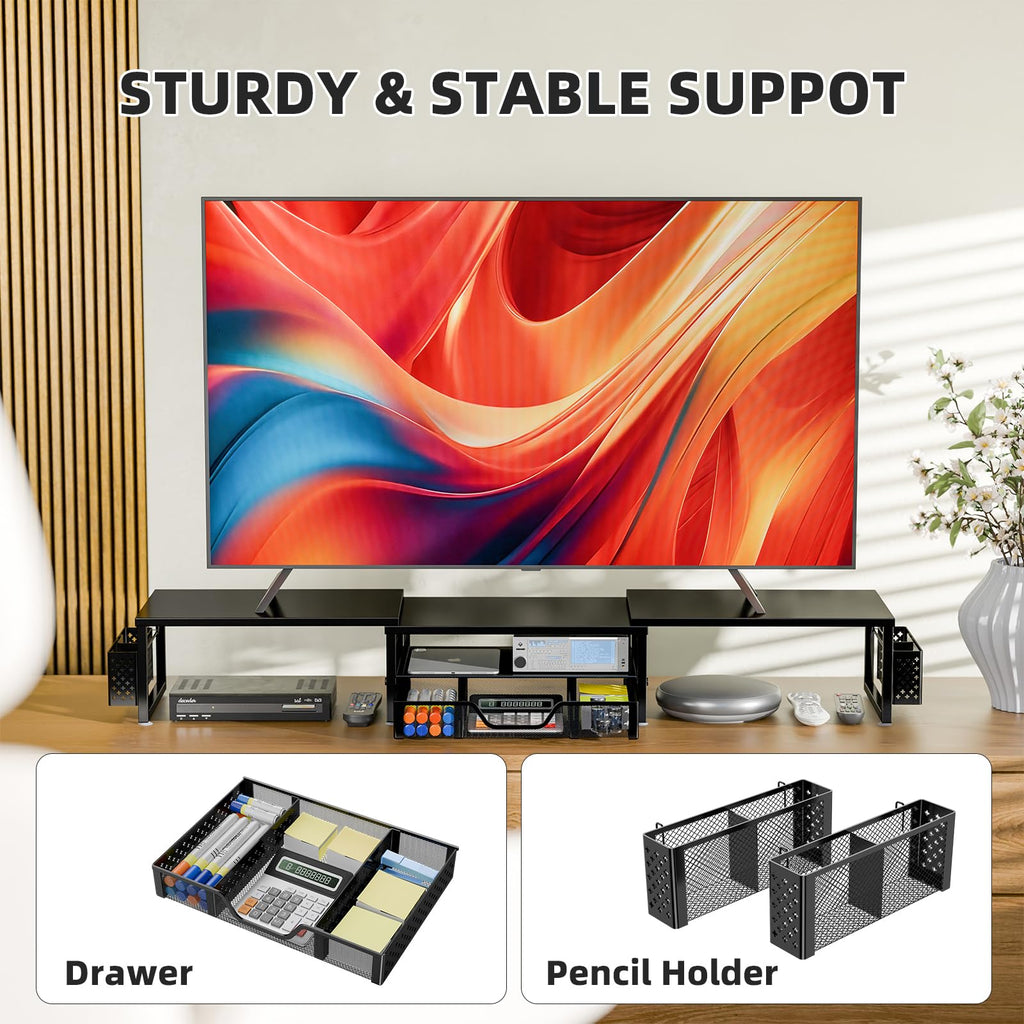Simple Trending Dual Monitor Riser with Drawer and 2 Pen Holders
