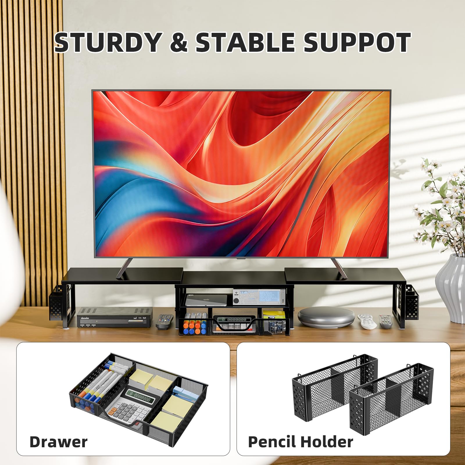 Simple Trending Dual Monitor Riser with Drawer and 2 Pen Holders