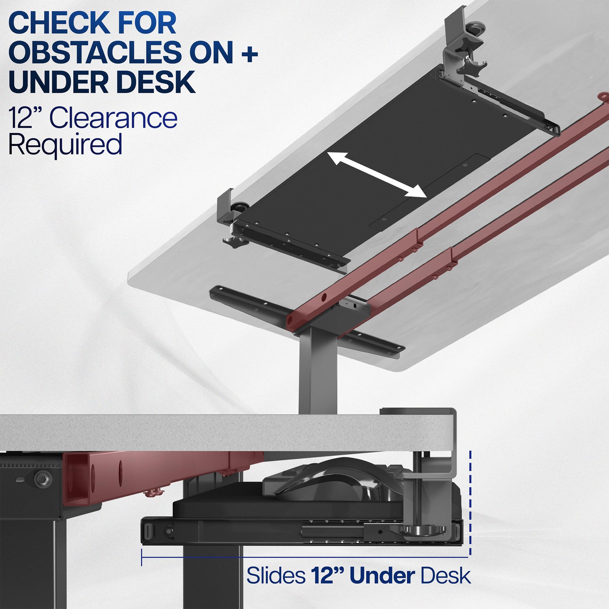 VIVO Clamp-On Under-Desk Pull-Out Keyboard and Mouse Tray